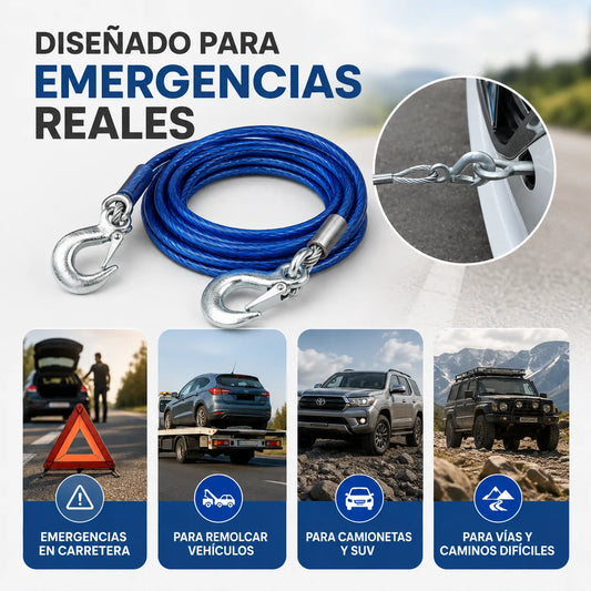 RoadHook Pro™ Cable de Remolque en Acero (5T - 4M) 🚨🚙