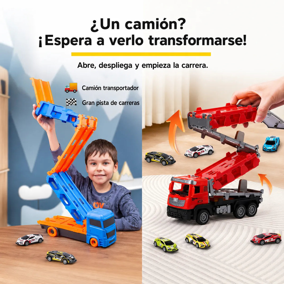RaceTruck™ Camion de Carreras con Pista (incluye mini autos)🚒🏎️