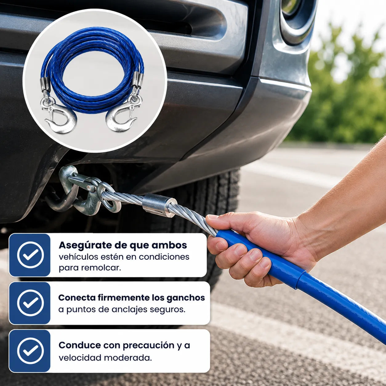 RoadHook Pro™ Cable de Remolque en Acero (5T - 4M) 🚨🚙