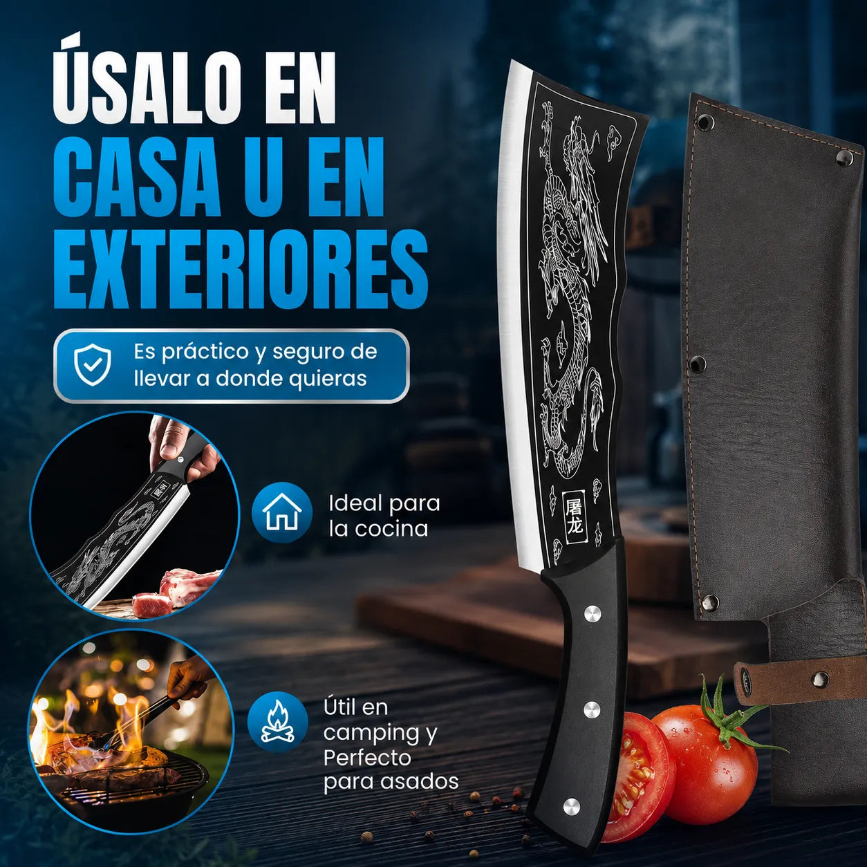 DragonSharp™ Cuchillo Samurai con Funda de Cuero🔪🐉