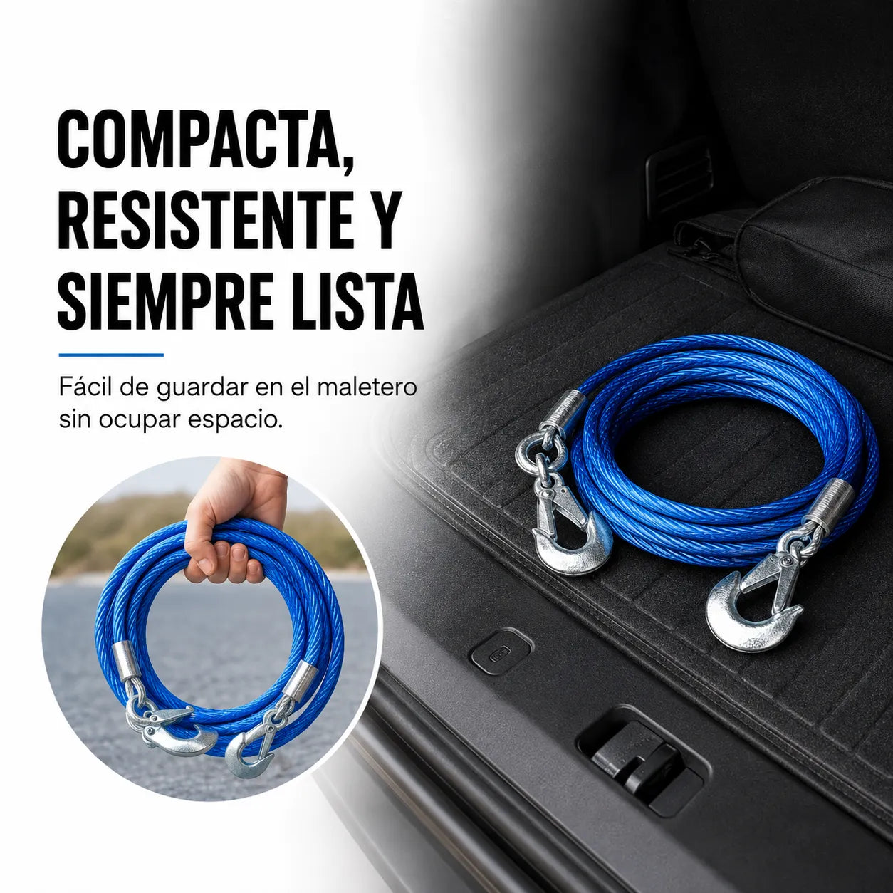 RoadHook Pro™ Cable de Remolque en Acero (5T - 4M) 🚨🚙