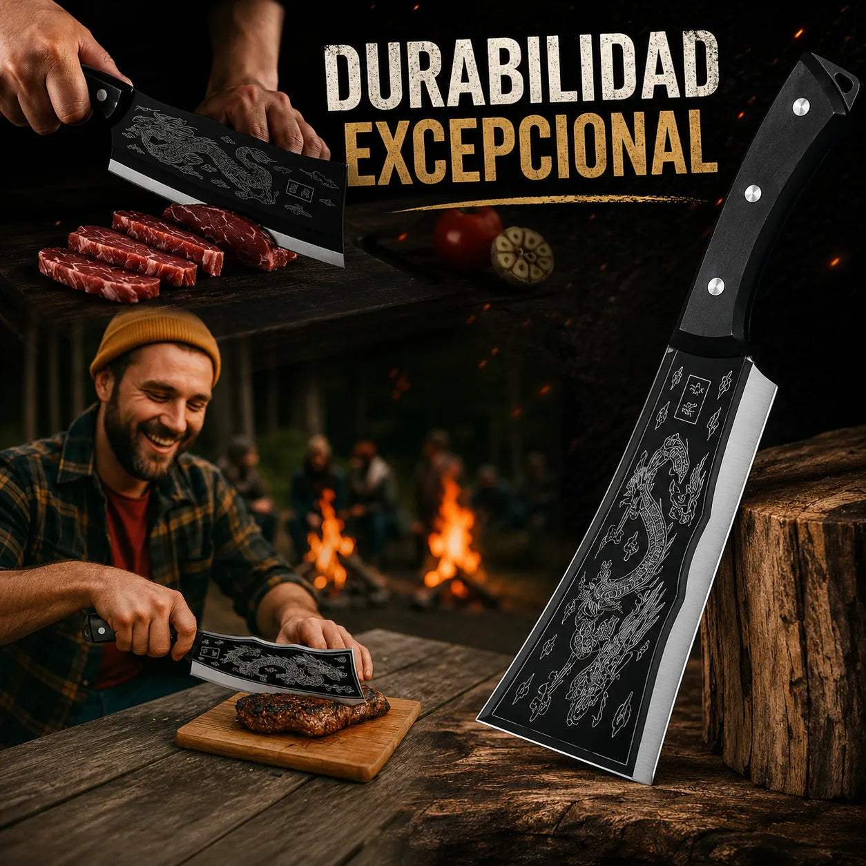 SamuraiSharp™ Cuchillo con Grabado de Dragón Imperial🐉🔪