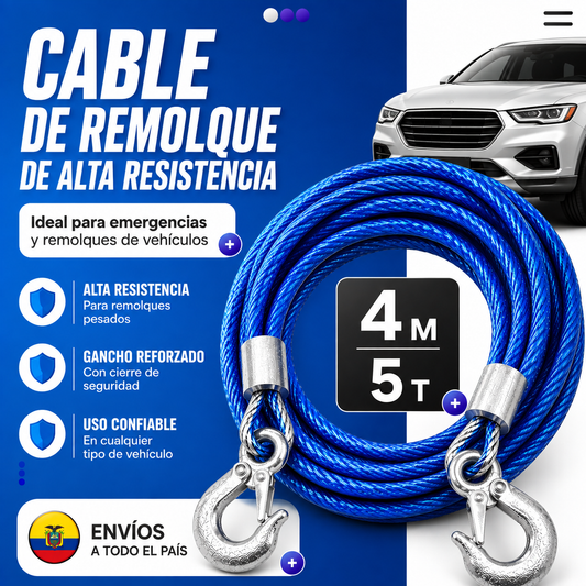 RoadHook Pro™ Cable de Remolque en Acero (5T - 4M) 🚨🚙